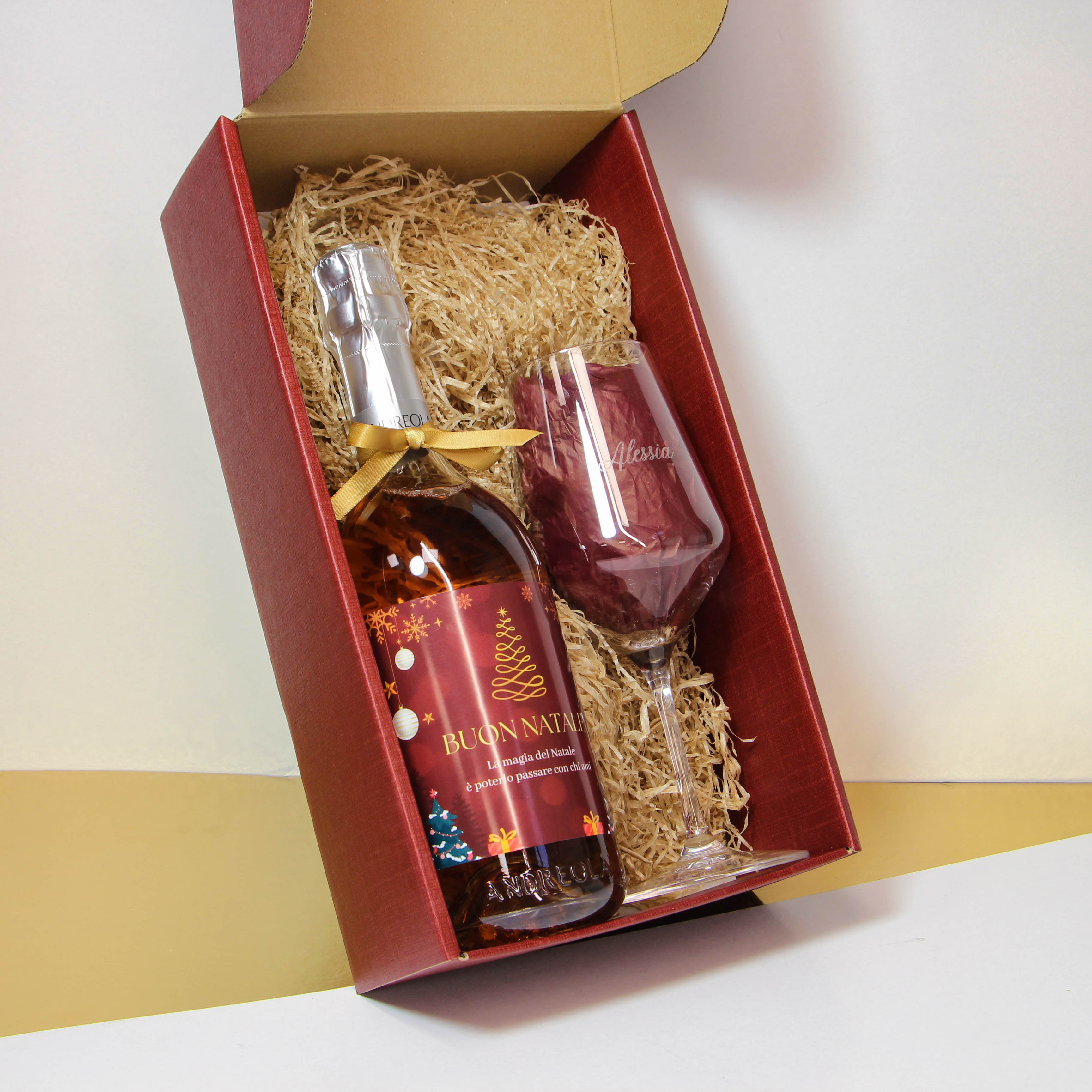 scatola regalo spumante ros&egrave; e calice